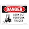 Signmission Safety Sign, OSHA Danger, 7" Height, Look Out For Fork Trucks, Landscape OS-DS-D-710-L-1439 - alternate 1